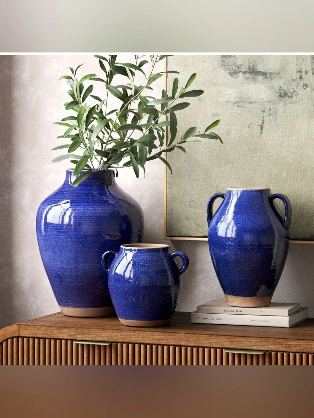 Medium Tuscan Ceramic Handled Vase Blue - Threshold